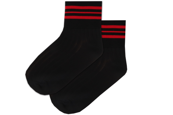 Girls Striped Anklets - Convent Black/Red