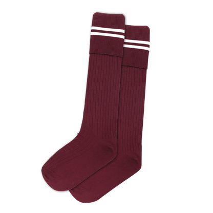 Boys 3/4 Striped Long Socks - Luthuli Maroon/White