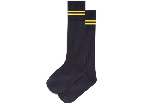 Boys 3/4 Striped Long Socks - Kloof Senior Navy/Yellow