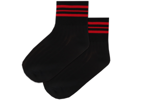 Girls Striped Anklets - Convent Black/Red 